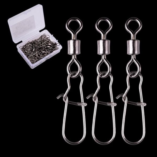 

fishing hooks 50pcs/ box connector pin bearing rolling swivel 14#-2/0# stainless steel with snap fishhook lure swivels tackle