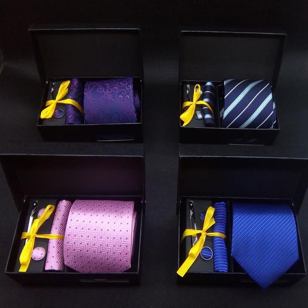 

neck ties 8cm mens neckties striped gravata jacquard tie handkerchief cufflink clip set paisley polka microfiber for wedding party shows, Blue;purple