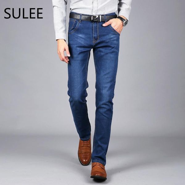 

men's jeans sulee 2021 business jean spring summer basic solid straight pants plus size 28-42, Blue
