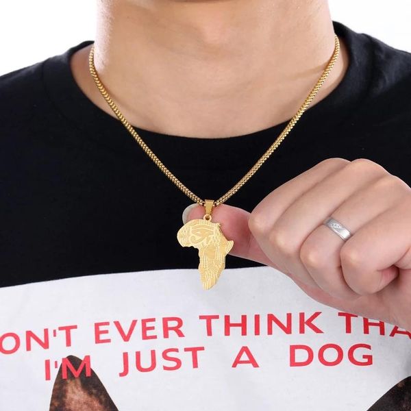 

pendant necklaces vintage egyptian eyes of horus africa map shape for men women stainless steel long choker, Silver