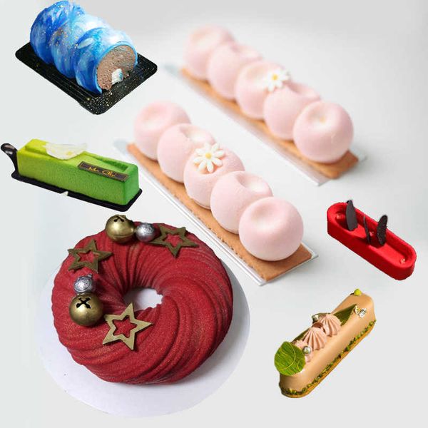 MeBum Long Strip Mousse Cozimento Molde 29 Tipos Não-Stick Silicone Mold Party Sobremesa Bolo Decoração Ferramentas Cozinha Bakeware 210702