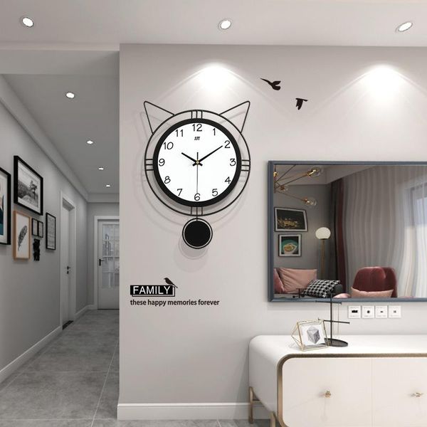 

wall clocks home living room decoration mute clock crafts children's black and white cute cat ears fashion simple