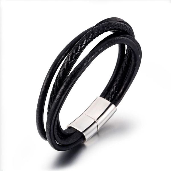 

charm bracelets 2021 trendy black color multilayer hand-woven wrap men leather punk friendship bangle for male gift, Golden;silver