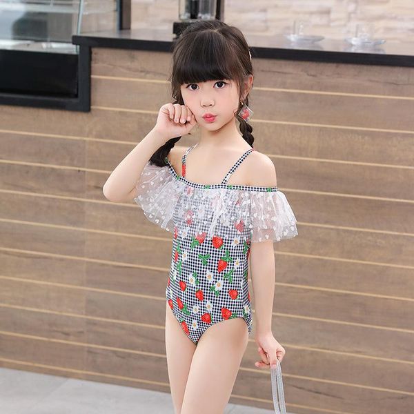

one-piece suits girls one piece swimsuit baby lace ruffle swimwear child bandeau bathing suit maiden beachwear tight triangle bikini 1-8y