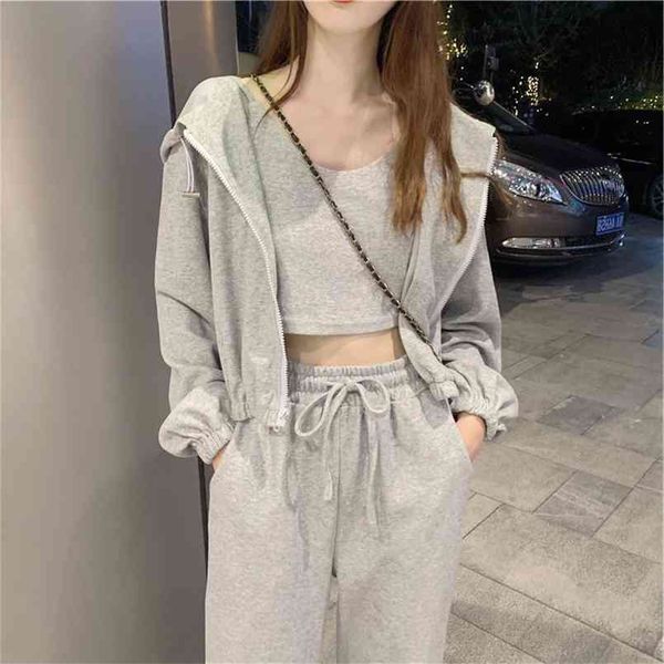 

spring 3 piece long sleeves suit women vintage solid coat long pants 210423, White
