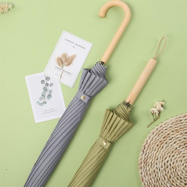 

umbrellas long handle umbrella 16 bone small fresh wood straight rainbow double sunny rain
