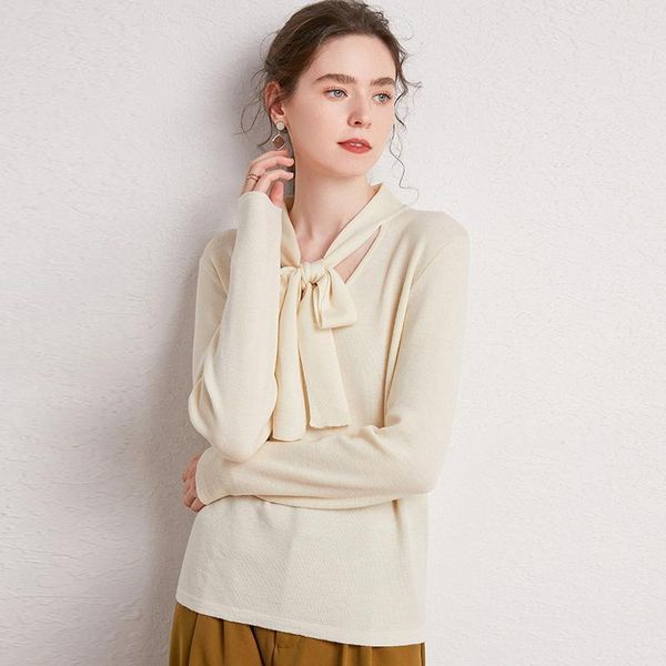 

women's sweaters zocept floating collar sweater autumn winter v-neck worsted 100% merino wool knitted solid color full sleeve pullover, White;black