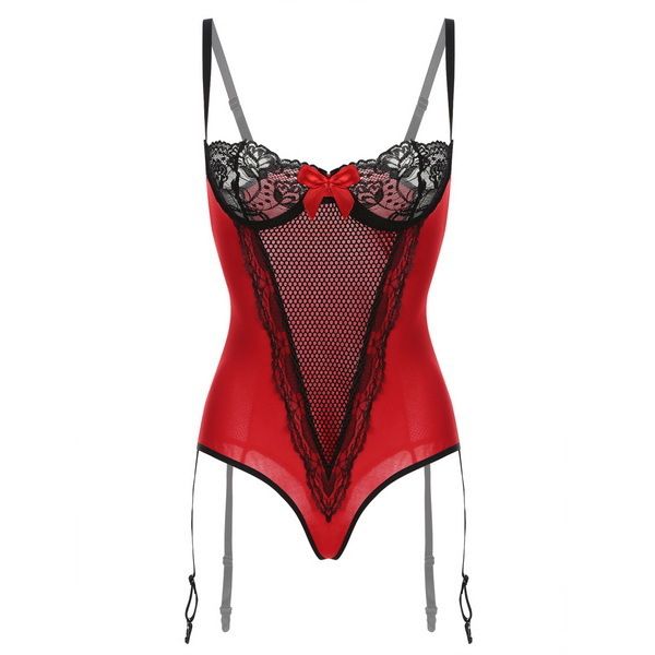 

sets lingerie women's lace mesh transparent belt garter large size one-piece fun suit, Black;white