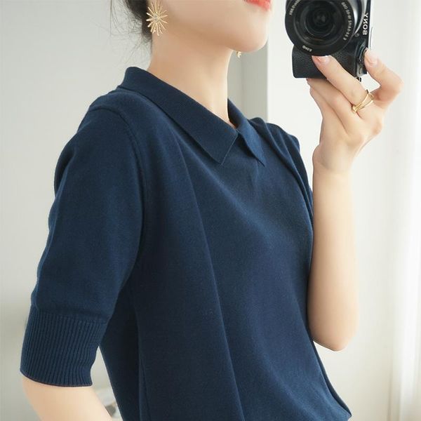 

summer women's short sleeve regular loose o-neck pure cotton tees knitting half sweater solid color female t-shirt, White