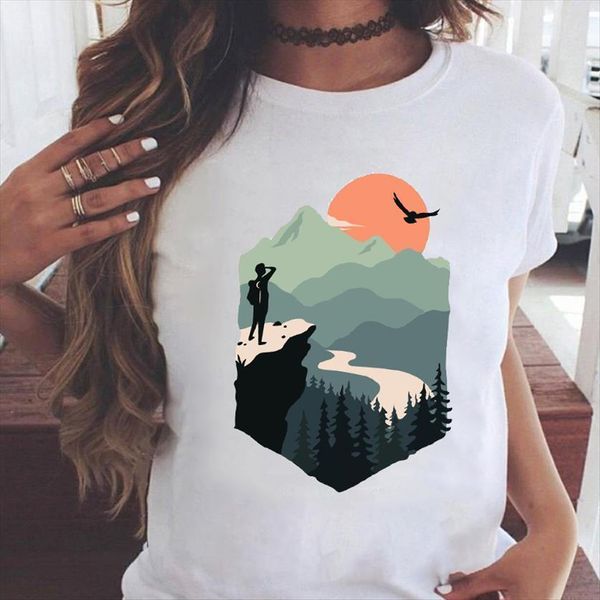 

graphic cartoon camper travel women t shirts 90s clothing cute summer casual fashion print female clothes tees shirt, White