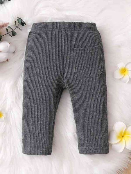 

baby ribbed knit patched pocket pants she, Blue