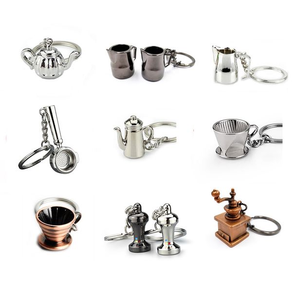 10 peças / lote Exquisited Espresso Keychain Jóias minúsculos Máquina de Café Garrafa de vinho Moedor Chaveiro Chaveiro Presente Amantes Barista Keyring Souven