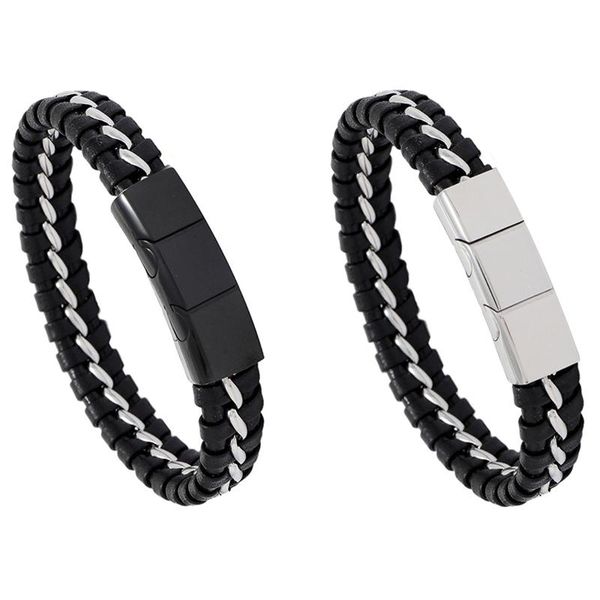 

charm bracelets chain braided cowhide bracelet stainless steel three-section magnet buckle simple leather, Golden;silver