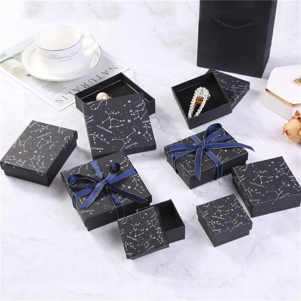 

MJ6 ins packing gold necklace net red packing gilding ring jewelry packaging boxes necklace jewelry boxes constellation earring, Black;white