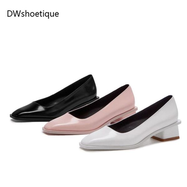 

dress shoes spring square toe women pumps genuine leather chunky heel, Black