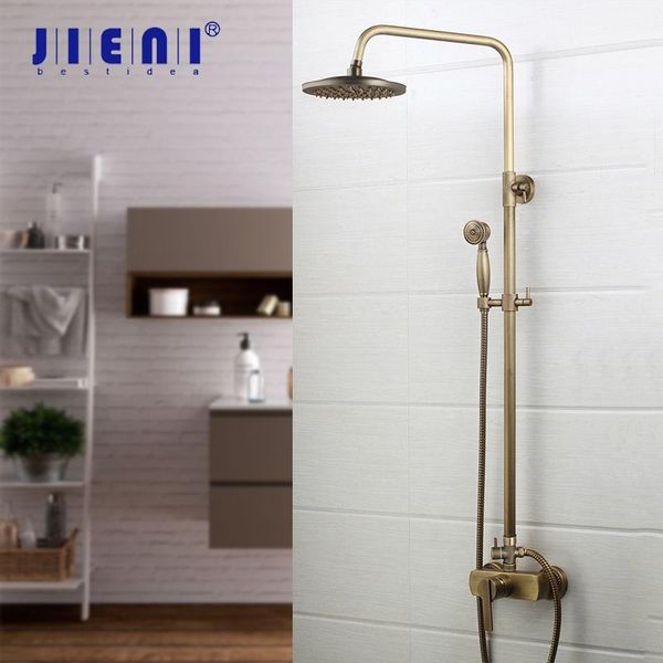 

antique brass flexible retro vintage wall mount 8 inches shower head control valve hand sprayer bathroom set sets