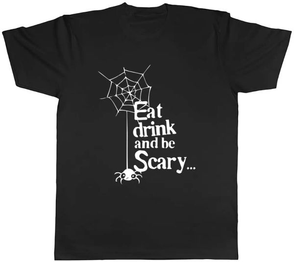 

eat drink and be scary mens t-shirt tee, White;black