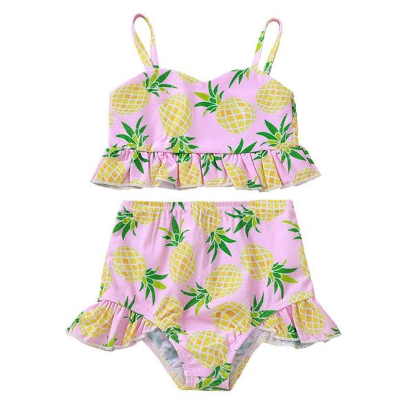 

one-pieces fashion toddler kids baby girls printed two piece sleeveless ruffle strap vest + shorts bikini set outfits summer swimwear#p4, Black