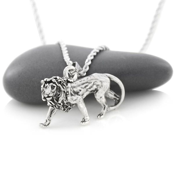 

pendant necklaces 1 piece vintage boho cute king lion animal necklace for women stainless steel long chain men big zoo jewelry, Silver