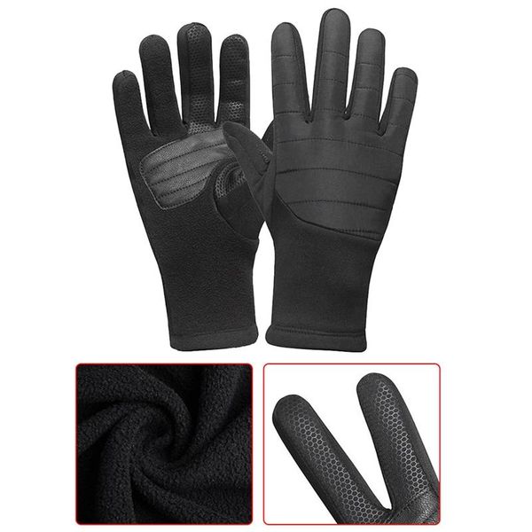 

outdoor gloves winter warm and cold protection press screen polar fleece cycling running sports, Black