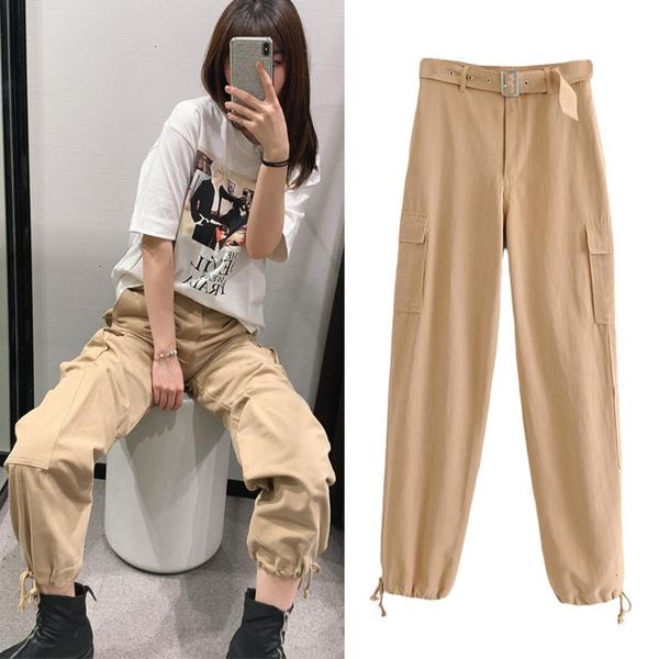 

women's pants & capris spring high tail broek for women harajuku big size los military hip hop punk streetwear, Black;white