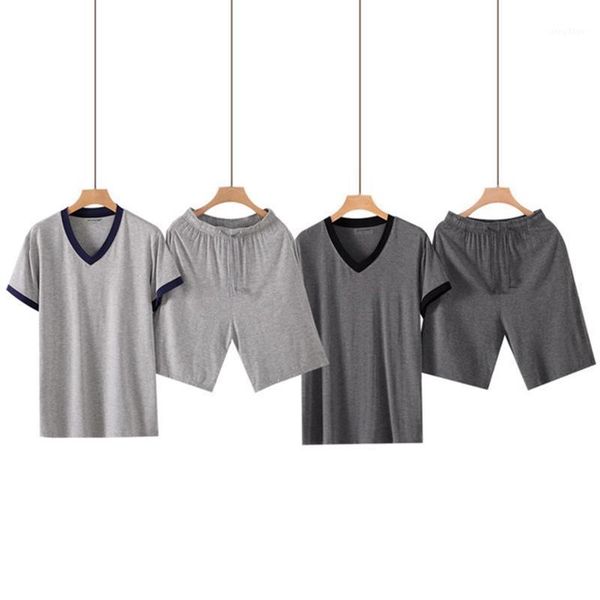 

men's sleepwear summer men pajama sets modal male short sleeve v-neck solid for homewear plus size l-xxxxl, Black;brown