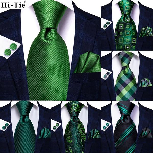 

bow ties hi-tie designer green solid striped paisley silk wedding tie for men necktie hanky cufflink fashion business party drop, Black;gray