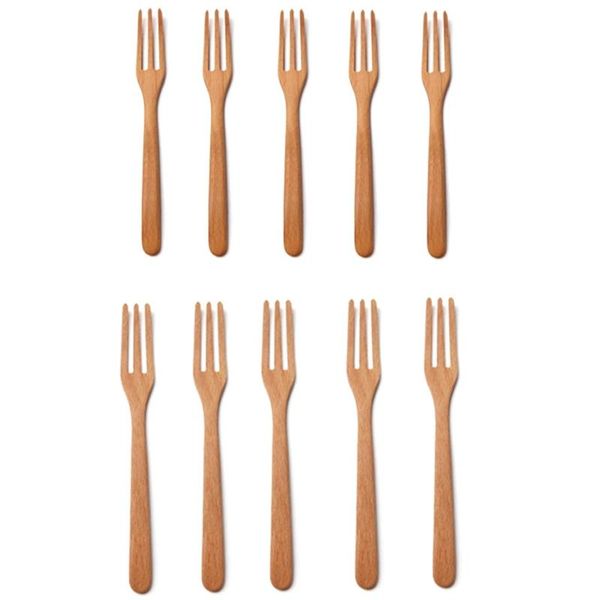 

beech fork creative wooden tableware kitchen tools fruit pizza fork, 10pcs forks