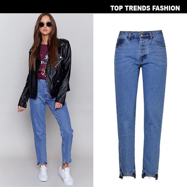 

europe and the united states women's wear high waist loose straight jeans trousers casual big yards, Blue