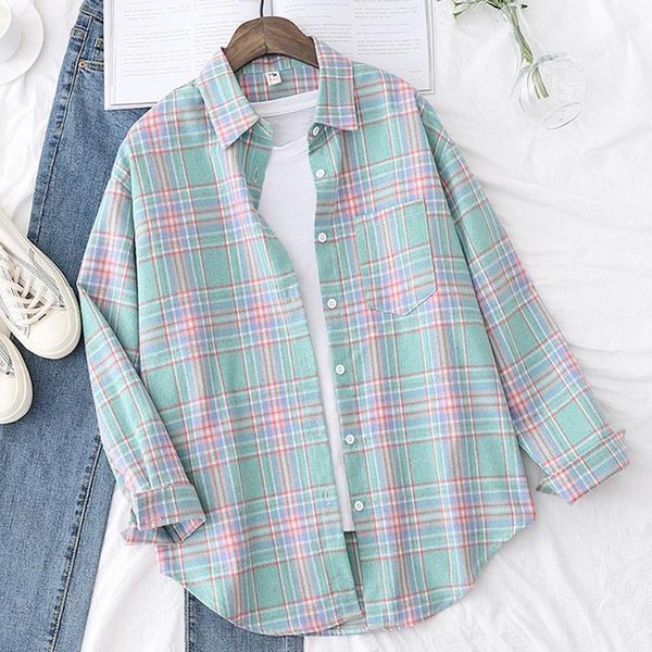 

women's blouses & shirts 2021 fine plaid shirt ladies large size casual loose fresh style female long sleeve and blusas, White