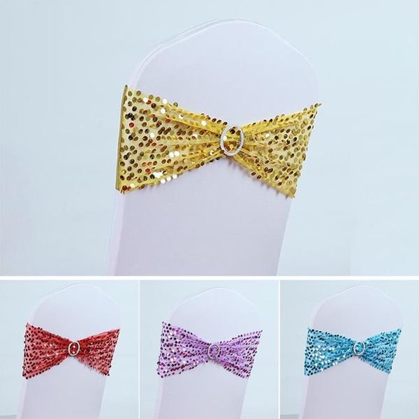 

wedding sequin chair sash bands with round buckle elastic glitter bow ties el supplies event banquet chairs decor sashes