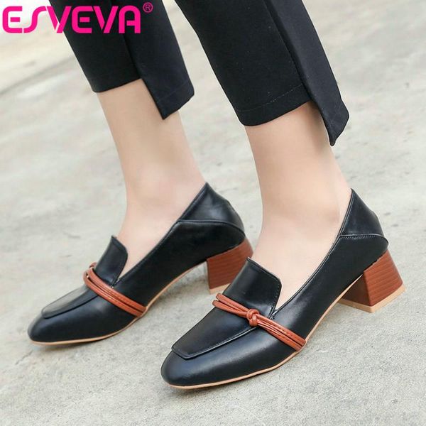 

dress shoes esveva 2021 women pumps sweet style slip on square toe mixed color high heel sandals shallow size 34-43, Black