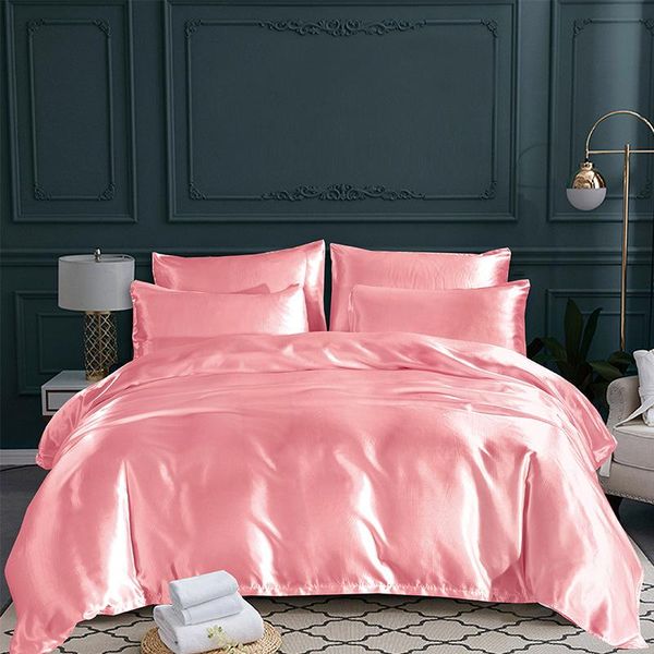 

bedding sets satin duvet cover solid quilt set pure color comforter pillowcase luxury home textile el us uk size