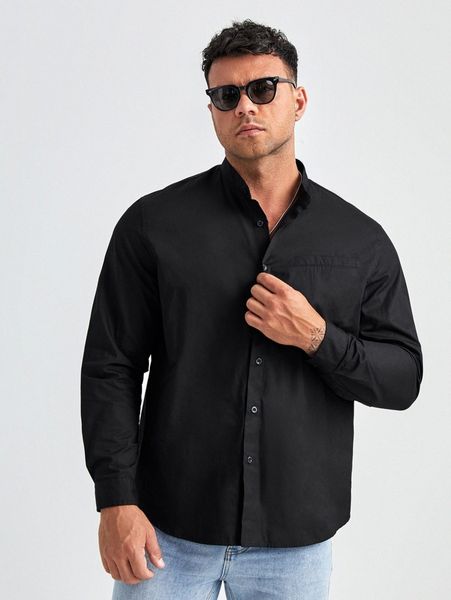 

extended sizes men solid decor pocket blouse b4k5#, White;black