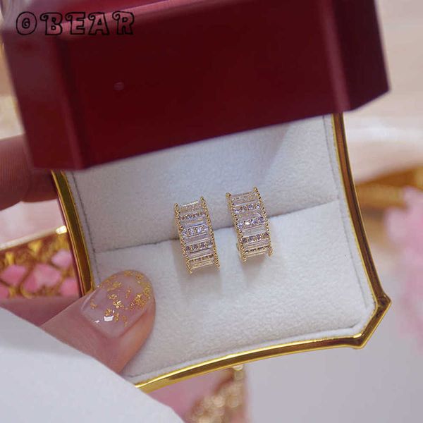 

real upper 14k gold korean style micro-inlaid cz c-shaped earrings women elegant simple engagement wedding jewelry gifts, Golden