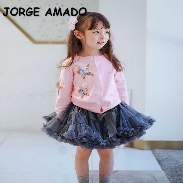 Venda Por Atacado primavera crianças de malha cardigan lantejoulas estrela manga longa princesa espessa camisola casaco meninas roupas e001 210610