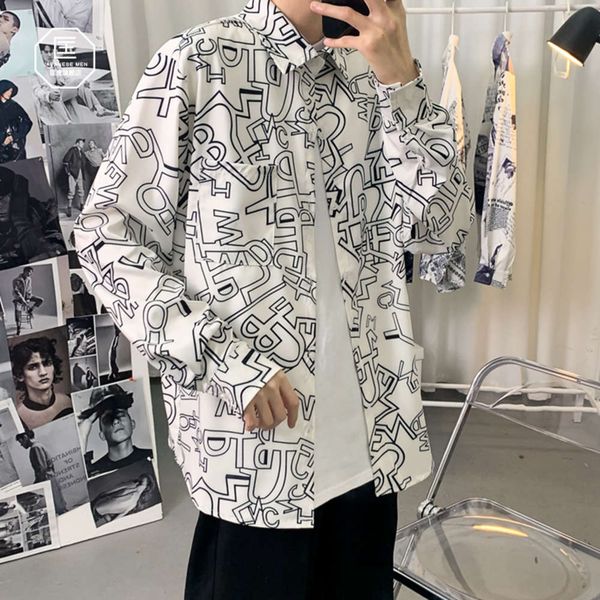 

men's casual shirts shirt spring geometric printing long sleeve men's oversize casual thin coat bx1q bp4f, White;black