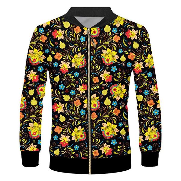 

men's jackets ifpd eu size 3d plant print zipper jacket men anime flower pattern coats punk rock casual hip hop plus drop ship, Black;brown