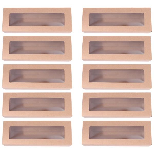

gift wrap 10pcs macaron pvc boxes with clear window paper packaging box cookie containers for home dessert shop (kraft paper, small)