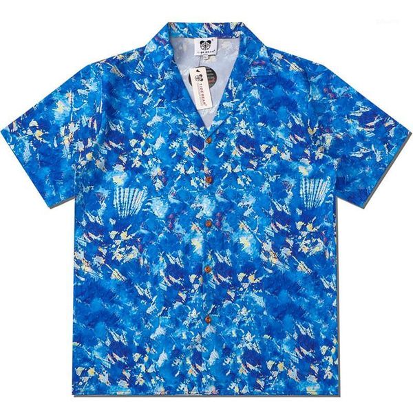 

men's casual shirts mens vintage hawaiian beach harajuku blue tie dyeing printed shirt hip hop streetwear holiday womens tropical, White;black