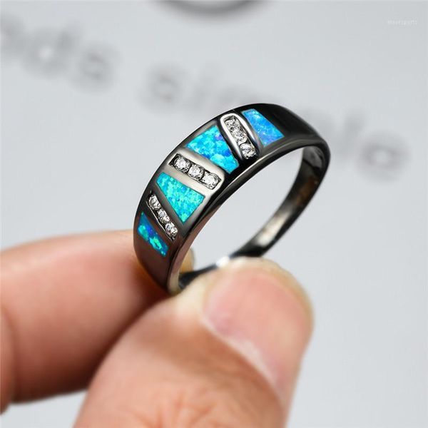 

wedding rings vintage 14kt black gold ring luxury female blue fire opal stone charm promise love engagement for women1, Slivery;golden