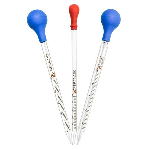 Forniture da laboratorio 3 pezzi 10ml/5ml/2ml Pipette graduate in vetro Contagocce per trasferimento Liquido Olio essenziale Fluido e pipettatori Scuola