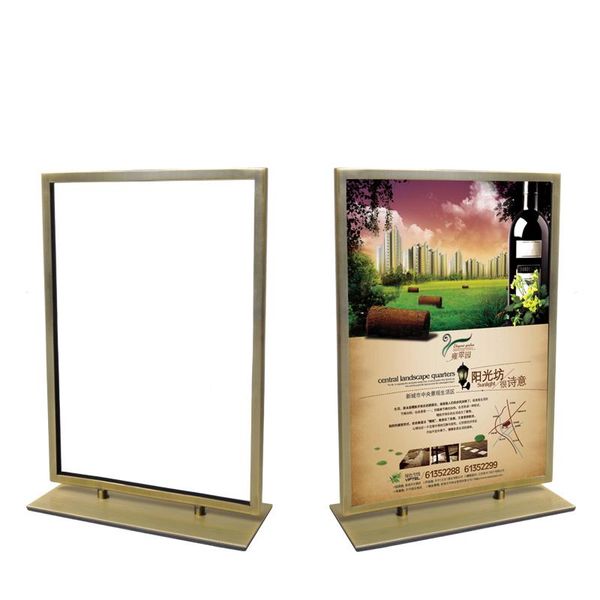 

frames and mouldings linliangmuyu yellow bronze metal a4 double-sided advertising sign holder deskdisplay stand for store good quality s