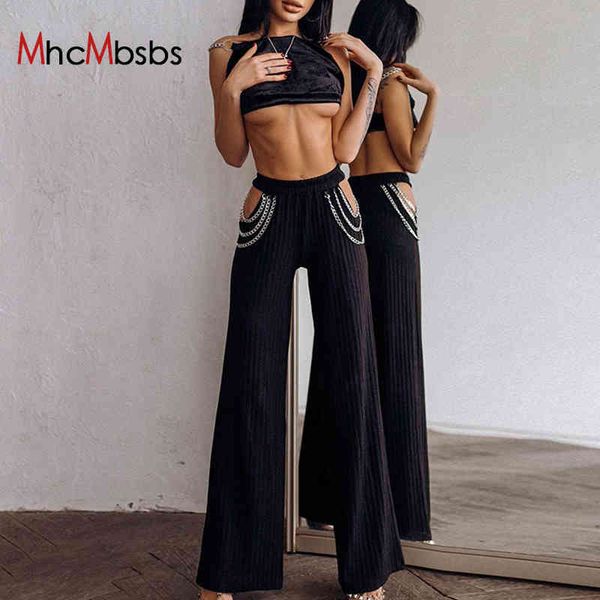 

gothic clothes striped punk summer pants women black vintage hollow out trousers streetwear high waist wide leg sweatpants 210517, Black;white