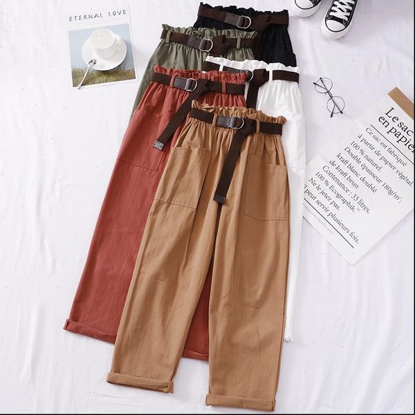 

womens pant ins overalls straight trouser women summer bf high waist pants fashion pantalones mujer white, Black;white
