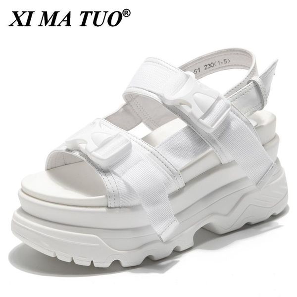 

dress shoes platform women sandals wedge heels height increaming buckle thick soled beach woman sandal, Black