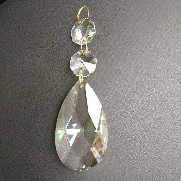 

chandelier crystal 10 pieces/lot, 76*42mm almond shaped crystal+2xoctagonal+3 gold ring connector glass wedding decoration pendant