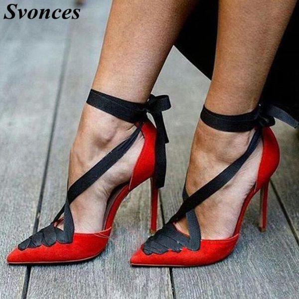 

chaussure femme talon red wedding shoes bride lolita ankle strappy high heels pointed toe 2021 pumps for women big size 12 dress, Black