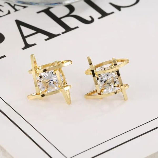 

stud 1pair women's earrings europe and the jewelry geometric hollow square zircon fashion banquet, Golden;silver