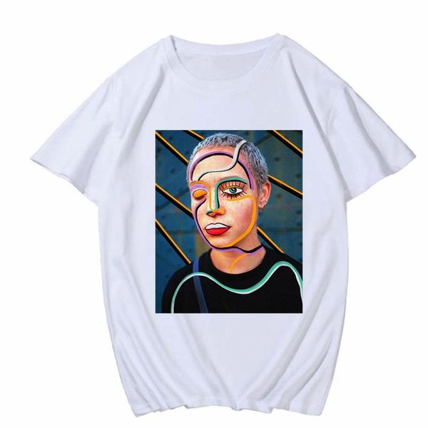

women's t-shirt funny line paired t-shirts streetwear women casual t shirt abstract aesthetic printed graphic tees female, White